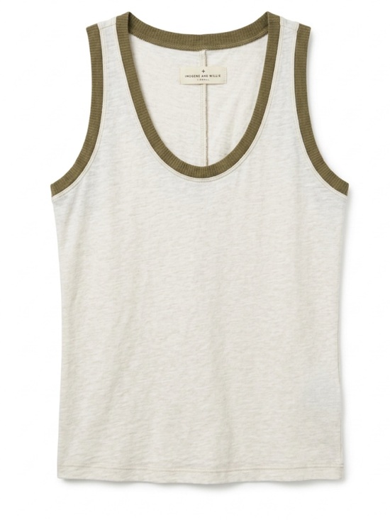 imogene + willie Tops - IMOGENE AND WILLIE Cream Ringer Tank with Olive Trim